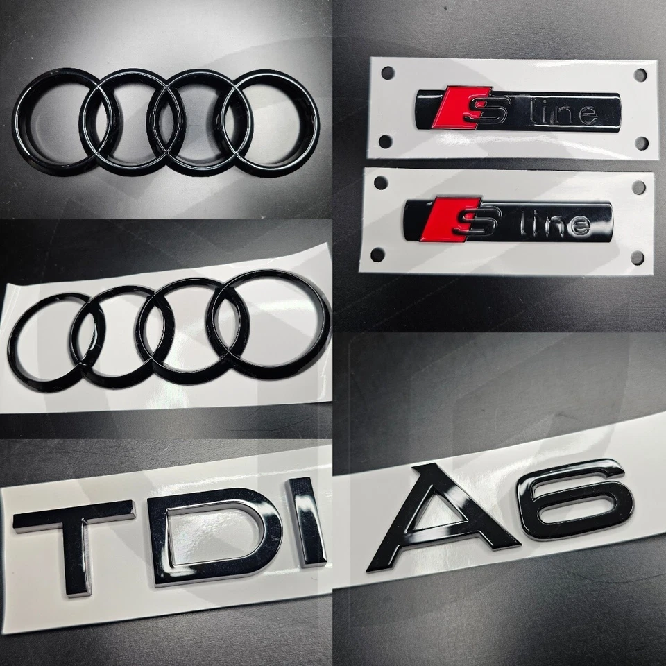 PREMIUM AFTERMARKET Audi A6 2016-2018 Facelift Gloss Black Badges GRILLE/BOOT/FENDER 2 X S-Line/TDI