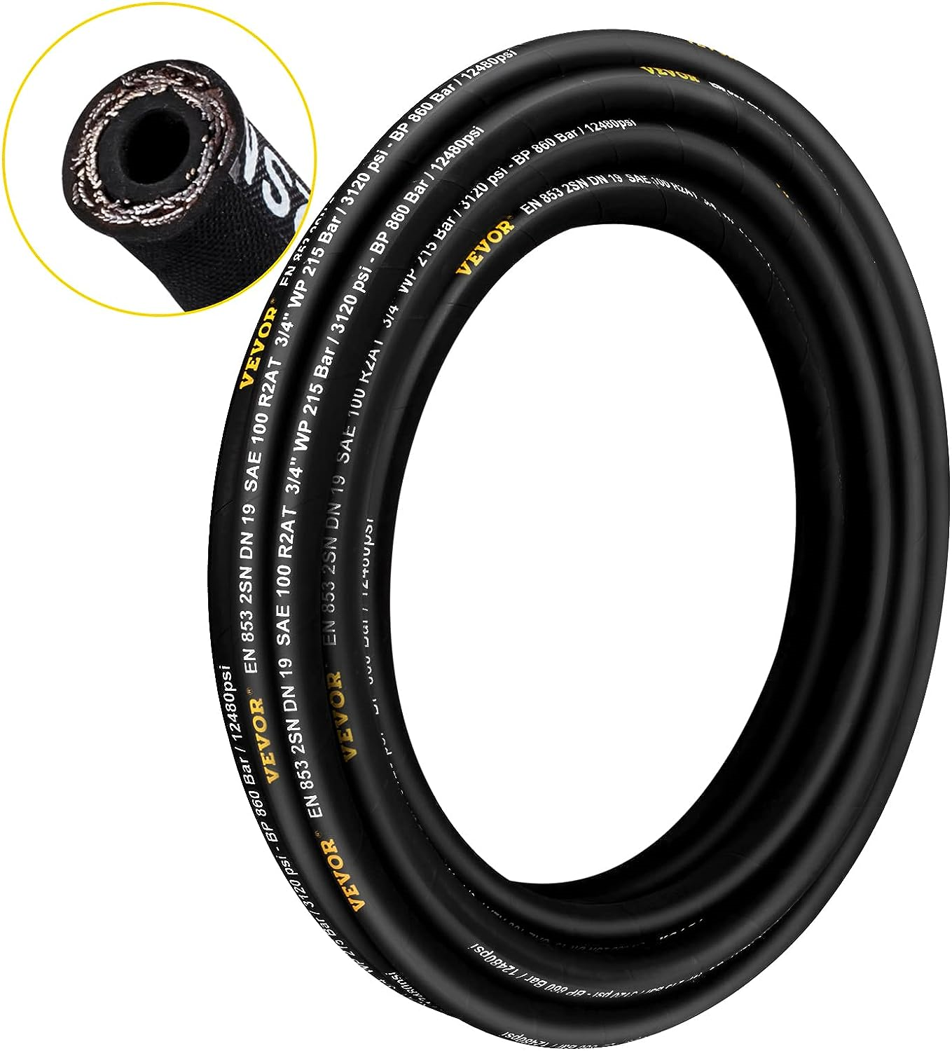 Hydraulic Hose1/2 inch x 50 ft, Coiled Hydraulic Hose 3120 PSI, Rubber