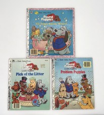 Three Vintage Pound Puppies Hardback Little Golden Books Problem Puppies-Sticker