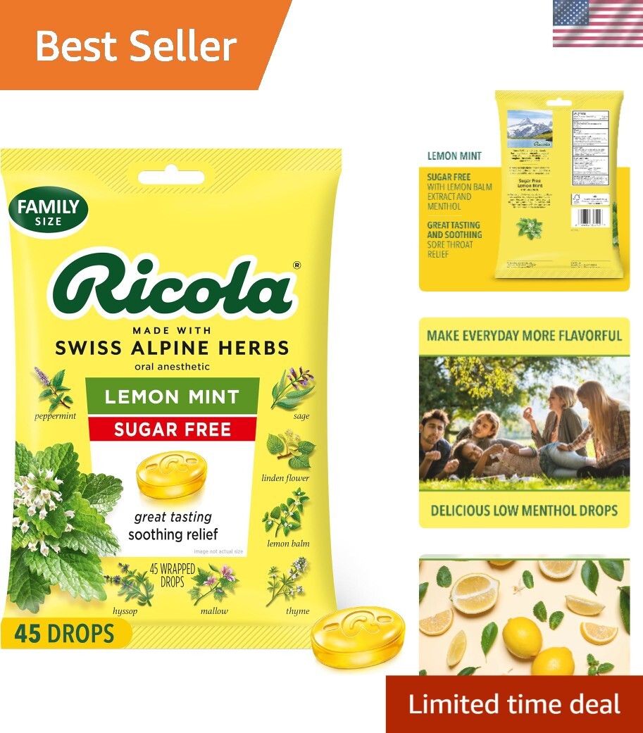 45 Count Sugar-Free Lemon Mint Lozenges - Fast-Acting Throat Relief for All Ages