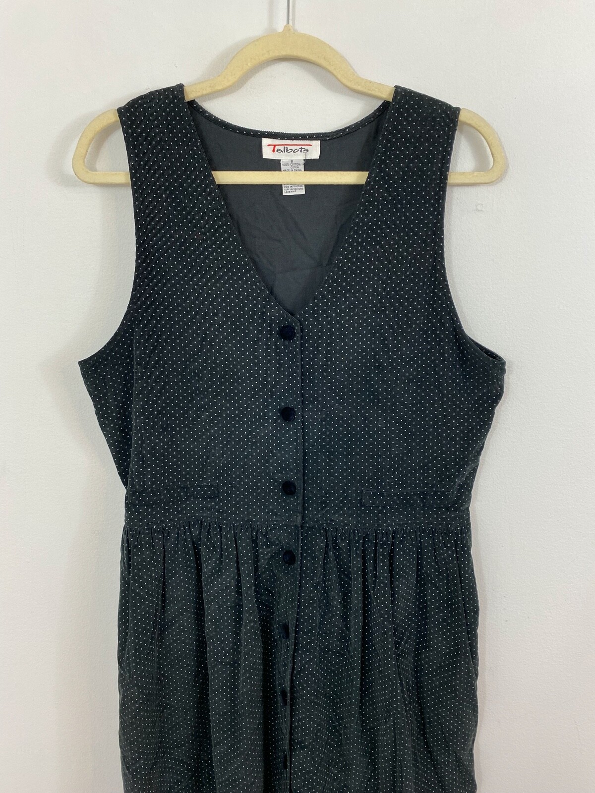Talbots Black Polka Dot Button Front Sleeveless D… - image 2