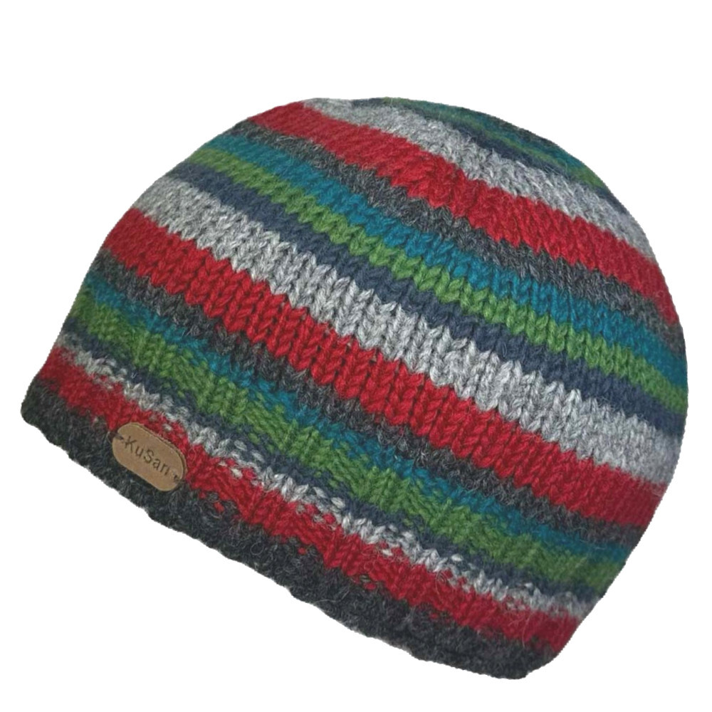 Kusan 100% Wool Striped Pull-on Beanie Hat One Size Choice 