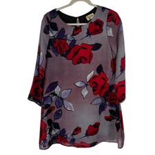 Show Your Mumu Dress Size Medium Gray red Floral Women lined sheath 3/4 sleeve