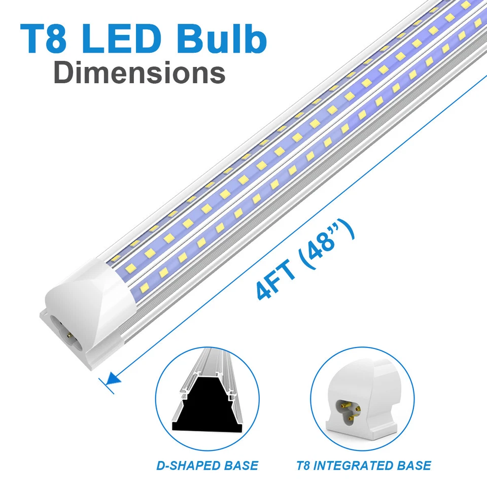 T8 LED Tube Lights 4FT 60W 8FT 120W D-Shaped Garage LED Shop Lights Fixtures - Image 3 of 4