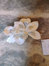 Silver Tone Hair Combs Ivory Color Flower With Silver Detailing for wedding