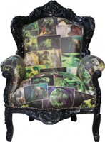 Casa Padrino Barock Sessel King Comic Design / Schwarz Lederoptik - MöBel