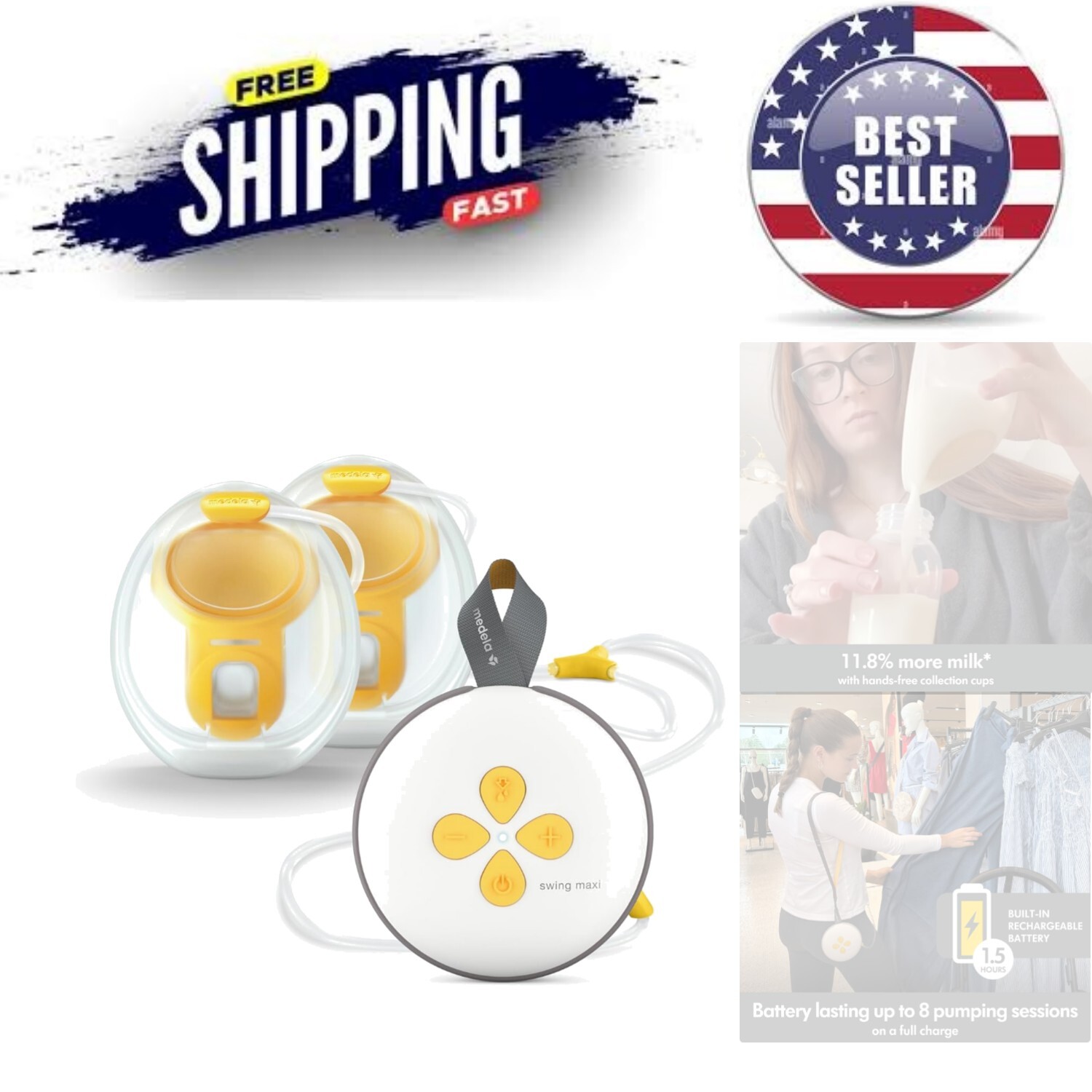 Hands-Free Electric Breast Pump Portable Double Wearable Compact Design  