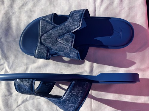 New Louis Vuitton LV Oasis Checkered Blue Mens Mule Slide Shoes- Mens Size 9.5 - Picture 7 of 8