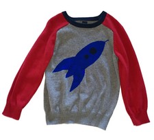 Baby Gap 4T Toddler Girl or Boy Gray Rocket Sweater with Red Sleeves