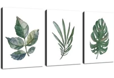 Set Of 3 Canvas Tropical Leaf Wall Art Home Decor