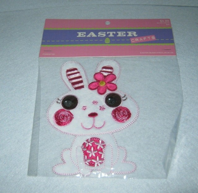 Hobby Lobby Iron On Patch Bunny Rabbit Accented with Pink Flowers