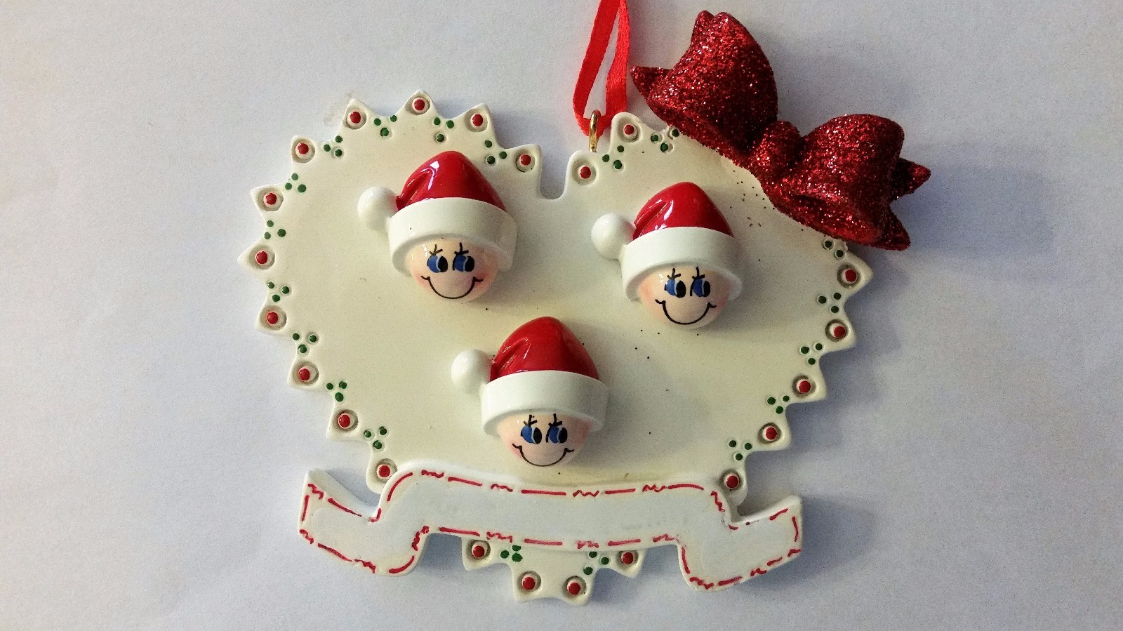 Personalized Heart Family of Three 3 Christmas Tree Ornament