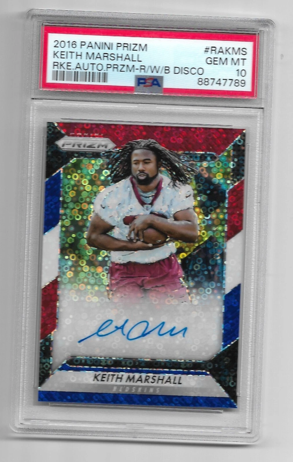 Keith Marshall Panini Prizm Rookie Autograph Prizm #RAKMS Red/White/Blue Disco
