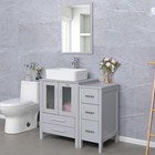 36" Gray Bathroom Vanity Set w/ Ceramic Vessel Sink Faucet Combo No Mirror