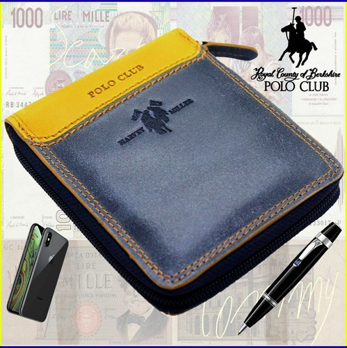 Portafoglio uomo POLO CLUB in vera pelle con chiusura zip e protezione RFID  blu | eBay