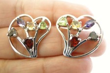 925 Sterling Silver Multi Gemstones Cluster Stud Earrings