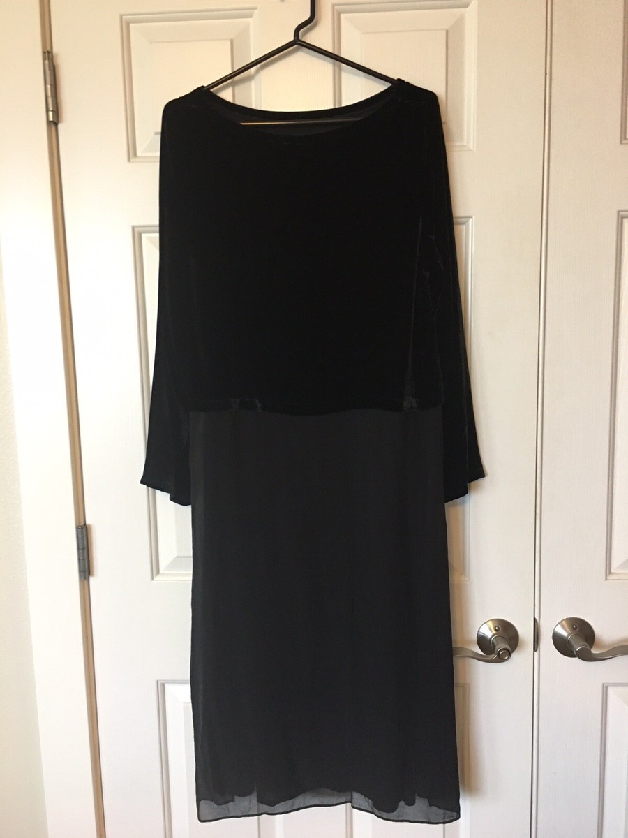 NWT Eileen Fisher Dry Clean Black Velvet Silk Duster Tunic Dress