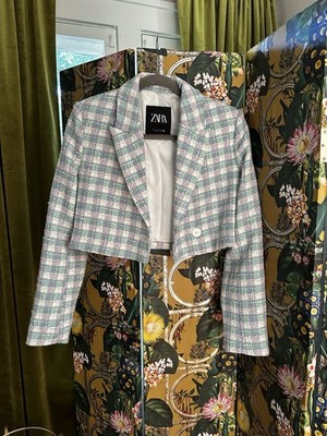 Zara Texture Tweed Cropped Blazer Pastel Small