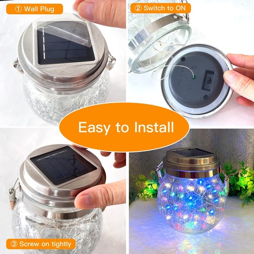 Outdoor Hanging Solar Lights, 2 Pack 30 LED Solar Cracked Glass Ball Lanterns... - Picture 7 of 7