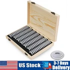 100 pcs Coin Capsules Storage Box with Wooden Case Holder Collection Display Box