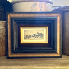 Mary Lehman Etching Six Horses Western Landscape Vaquero Stagecoach Framed