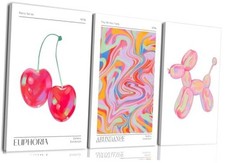 Framed Pink Preppy Wall Art Set of 3 Trendy 16x24Inch Canvas Pink-Balloon Dog