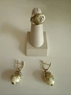 VTG 3 PC Set Sterling Silver Gold Plated Ceramic Egg Shape Earrings &Ring Size 8
