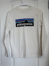 Patagonia Kids Long Sleeve P-6 Logo T-shirt White - Size 12