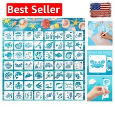 56 Pieces Sea Ocean Creatures Stencils, 3 Inch Reusable Ocean Stencils for Ki...