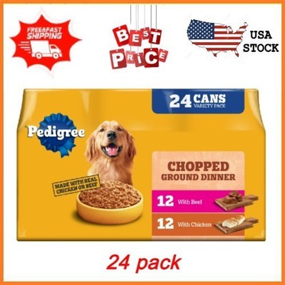 NEW Pedigree Chopped Ground Dinner Chicken & Beef Variety Pack Wet Dog Food 24pk