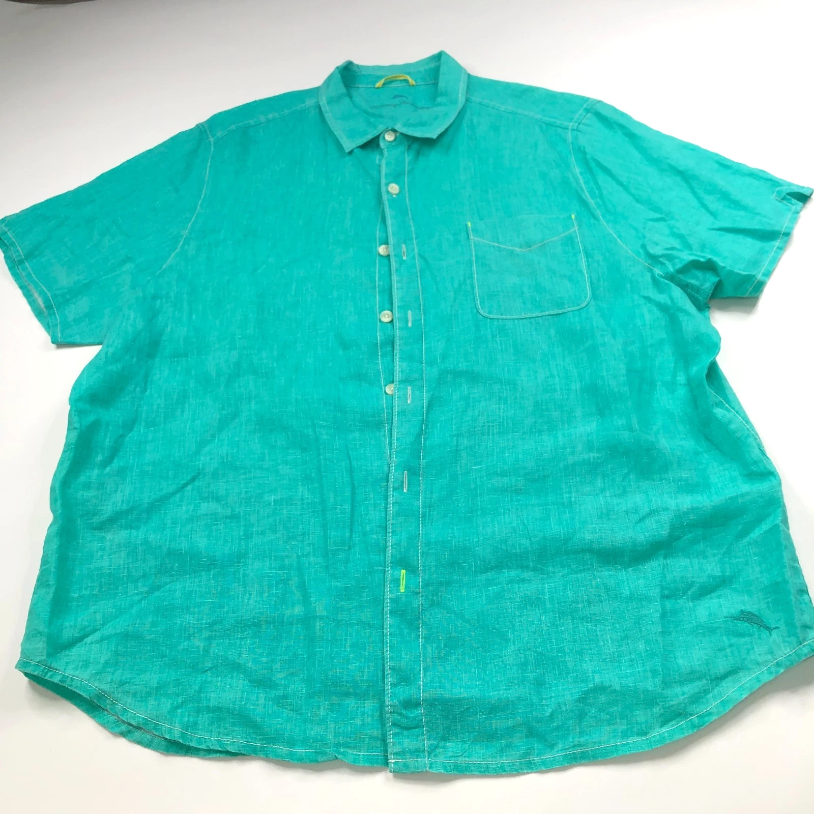 Tommy Bahama XXL 100% Linen Short Sleeve Casual Pocket Shirt Green MINT