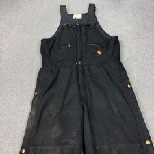 Carhartt Dungarees Adult 32x28 Black Overalls Quilted Duck Bib Double Knee Mens