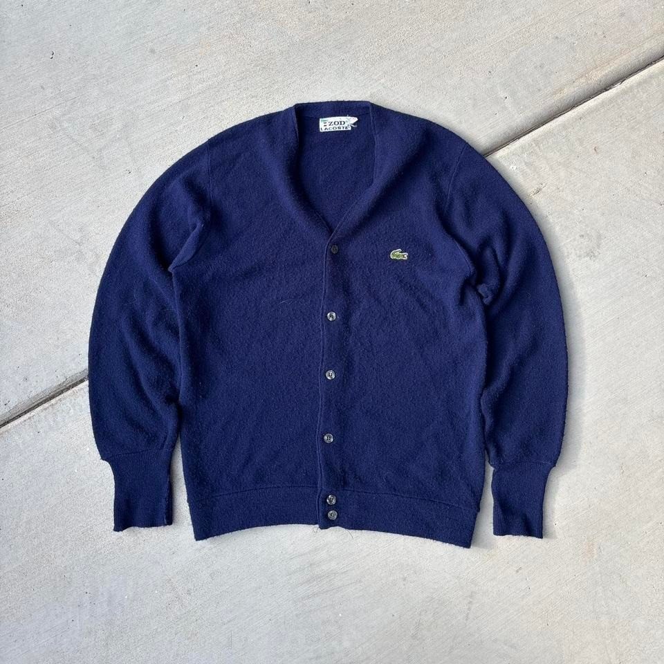 Vintage Izod Lacoste Blue Cardigan Sweater Size Medium