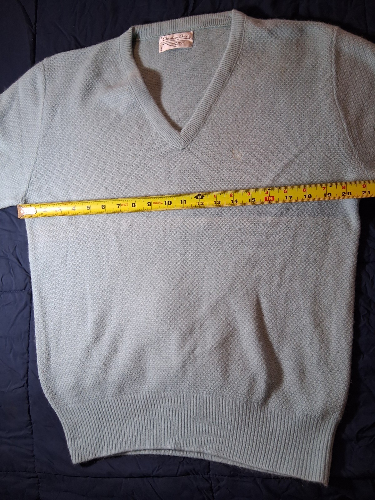 VTG 80s Christian Dior Blue Orlon Acrylic Sweater Men' s Large Pullover Jumper thumbnail 2