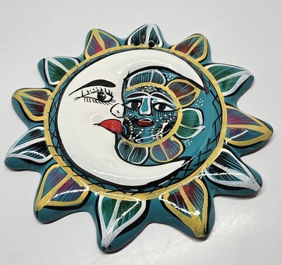 Handmade Mexican Clay Pottery Ceramic Sun And Moon Eclipse Wall Plaque