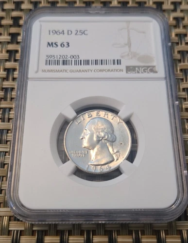1964 D (DENVER) 25C Washington Quarter NGC Graded MS-63 90% Silver #576