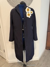 Women  s Vtg Long Dark Blue Jacket Size Small Trench Coat
