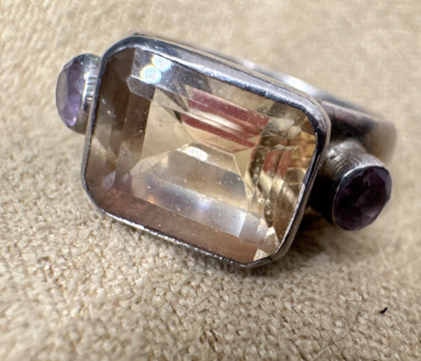 Sterling Silver 925 Ring Rectangular Yellow Gemst… - image 1