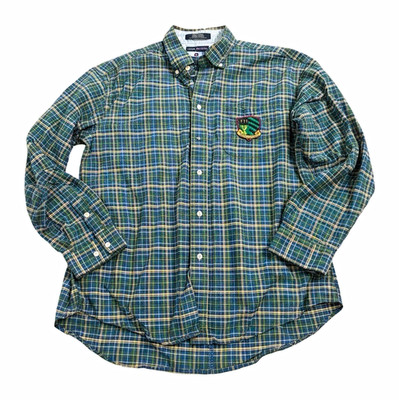 Vintage 90s Tommy Hilfiger Men s L Green Plaid Button-Up Shirt with crest