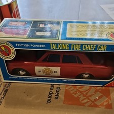 Yonezawa Talking Fire Chief Car Tin Friction Powered Vintage