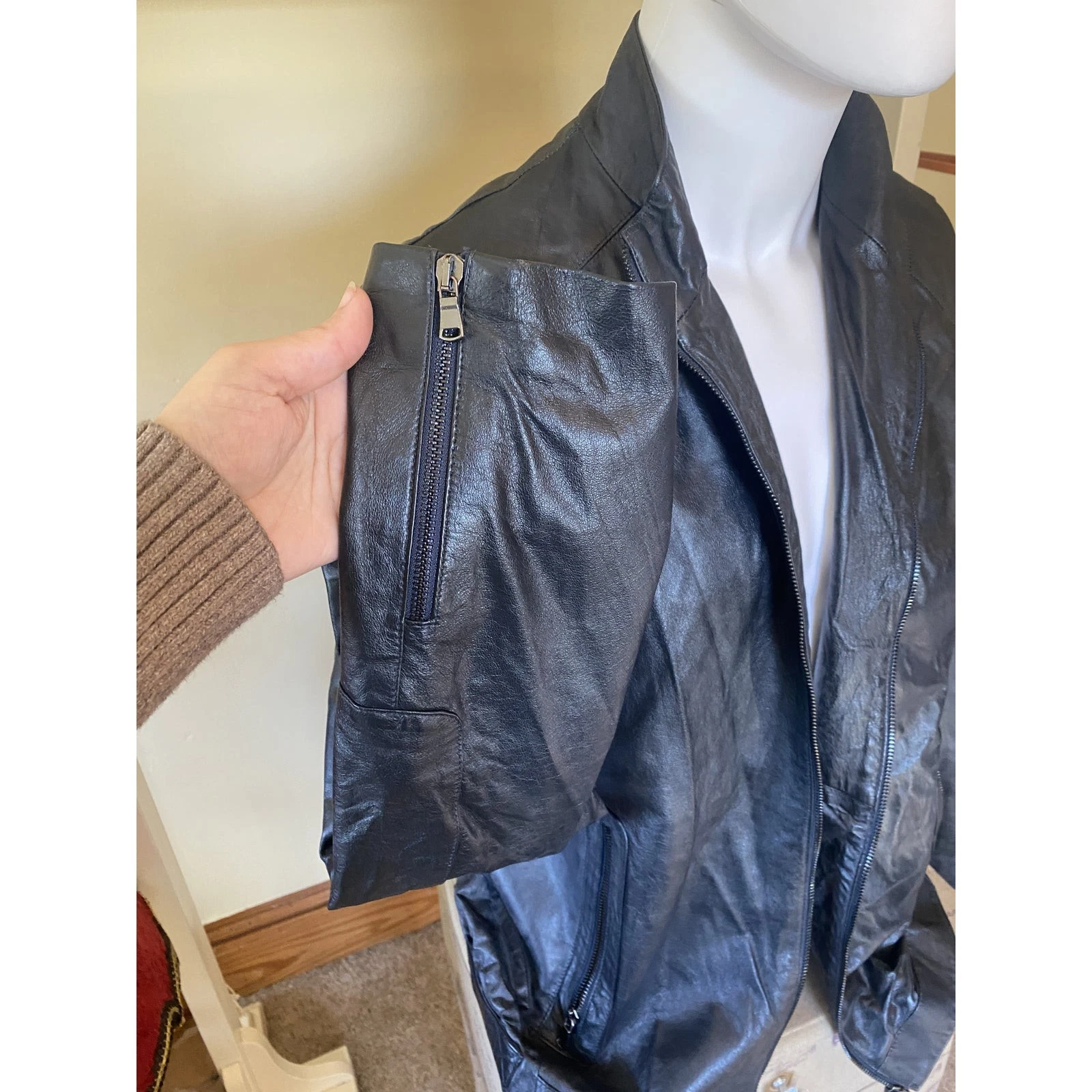 Vera Pelle Made in Italy Sheep Leather Moto Jacket IT 54 / US Large Black image 3