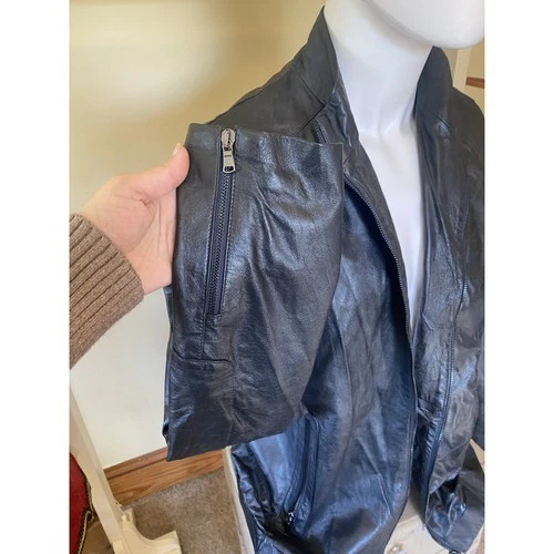 Vera Pelle Made in Italy Sheep Leather Moto Jacket IT 54 / US Large Black image 3