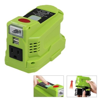 Power Source Battery For Ryobi 18V 150W Inverter with Dual USB Ports & LED Light