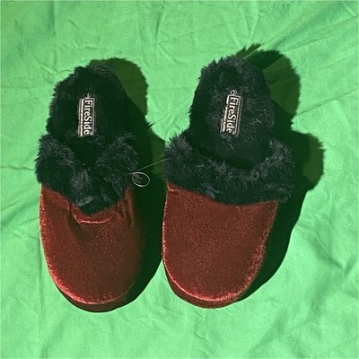 FireSide Women s Size 6 Red/Black Mule Slip-On Slippers Faux Fur Lined