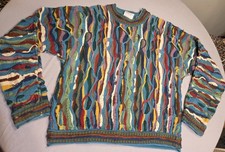 COOGI Australia Vintage 1980 Chunky-Knit Multicolor Cotton Sweater L