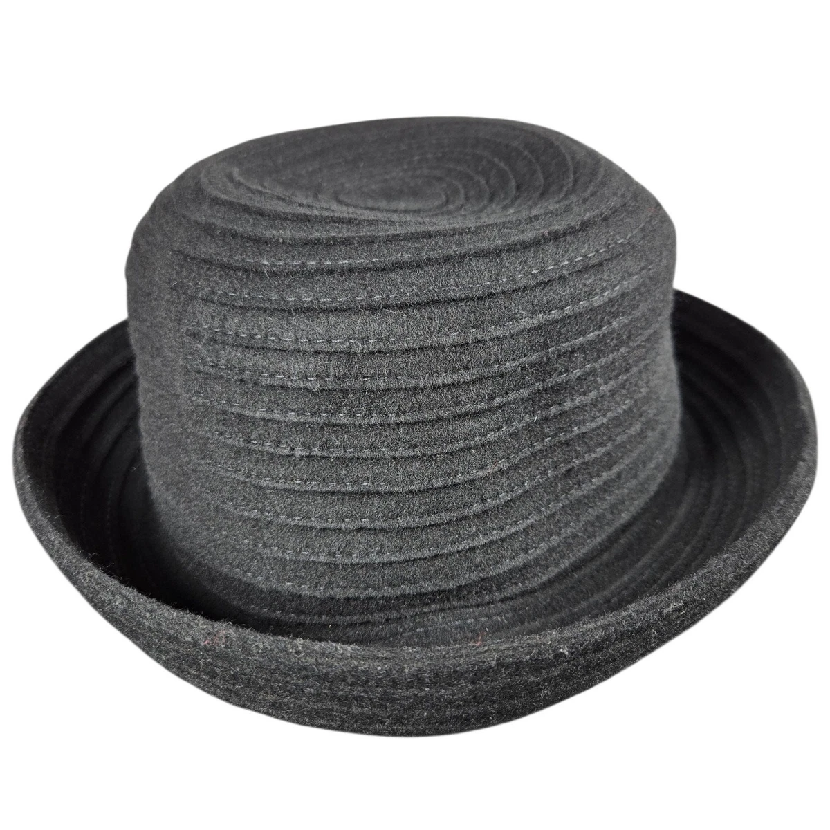 Black felt wool bucket hat with trim Black Wide Brimmed Bucket Hat W/pintuck Detail - Hand Felted  main image 2