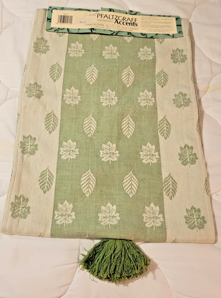 VINTAGE NATUREWOOD TABLE RUNNER GREEN BEIGE LEAVES New in Package ! 13" x 70" - Image 2 of 2