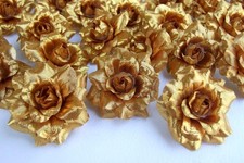 Artificial Flower Silk Head Gold Roses DIY Wedding Centerpieces 1.75" 50 PCS