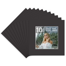 Pack of 10 12x12 White Picture Mats with White Core Bevel Cut for 8x8 Photo