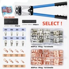 140Pcs Copper Lugs Ring Terminals Bare Battery Welding Crimp Wire Connectors Kit